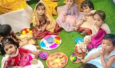 ग्लोरी चिल्ड्रन हायर सेकंडरी स्कूल भोपाल में दीपोत्सव:पारंपरिक परिधानों में सजे नन्हें बच्चों ने हाथों से बनाए तोरण, फूलों से सजाई रंगोली