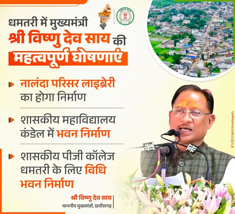 धमतरी जिले में शिक्षा सुविधाओं को विस्तार देते हुए मुख्यमंत्री श्री विष्णु देव साय.