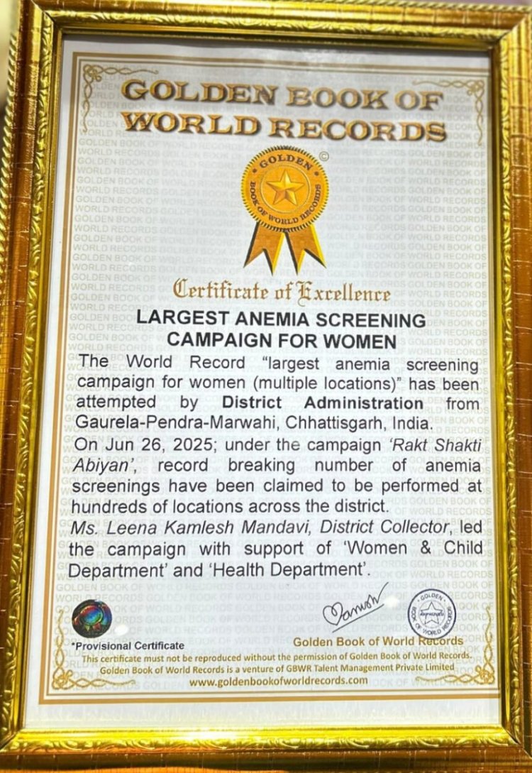 छत्तीसगढ़ का यह जिला गोल्डन बुक ऑफ वर्ल्ड रिकार्ड में हुआ शामिल