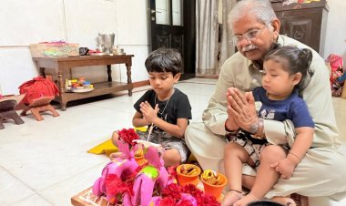 पोरा त्यौहार के अवसर पर कौशिक ने पोती-पोता के साथ शिव एवं नंदी- बैल का किया पूजा अर्चना