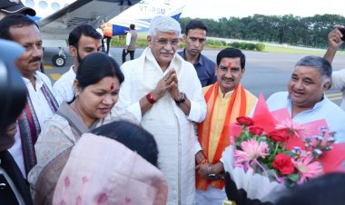 केन्द्रीय संस्कृति मंत्री गजेन्द्र सिंह शेखावत का रायगढ़ आगमन पर भव्य स्वागत