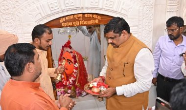 स्कूल शिक्षा मंत्री गजेन्द्र यादव ने धमतरी में माँ विंध्यवासिनी मंदिर में की पूजा-अर्चना