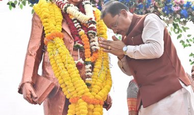 मुख्यमंत्री  विष्णुदेव साय ने संविधान दिवस के अवसर पर डॉ. भीमराव अंबेडकर की प्रतिमा पर माल्यार्पण कर किया नमन