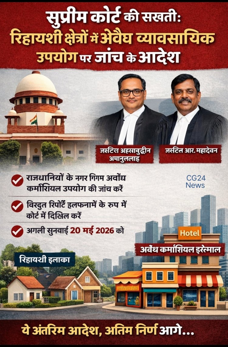 रिहायशी क्षेत्रों के अवैध व्यावसायिक उपयोग पर सुप्रीम कोर्ट  ने जताई सख्ती, देशभर में जांच के निर्देश